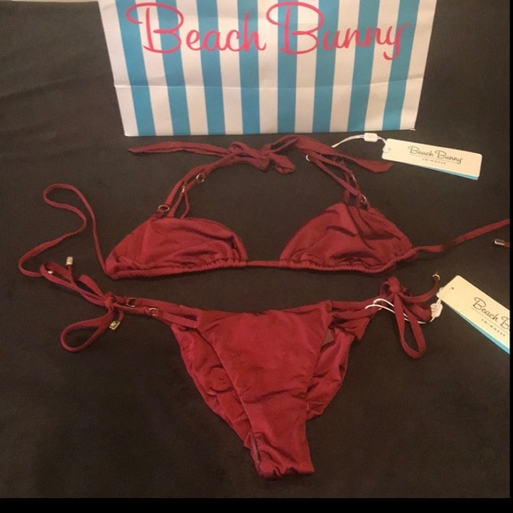 NWT Beach Bunny Maroon Tie String Bikini Bottom Lg - Picture 7 of 7